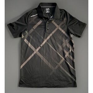 Oakley Short Sleeve Polo Golf Shirt Black Geometric Pattern Logo Small JBHS